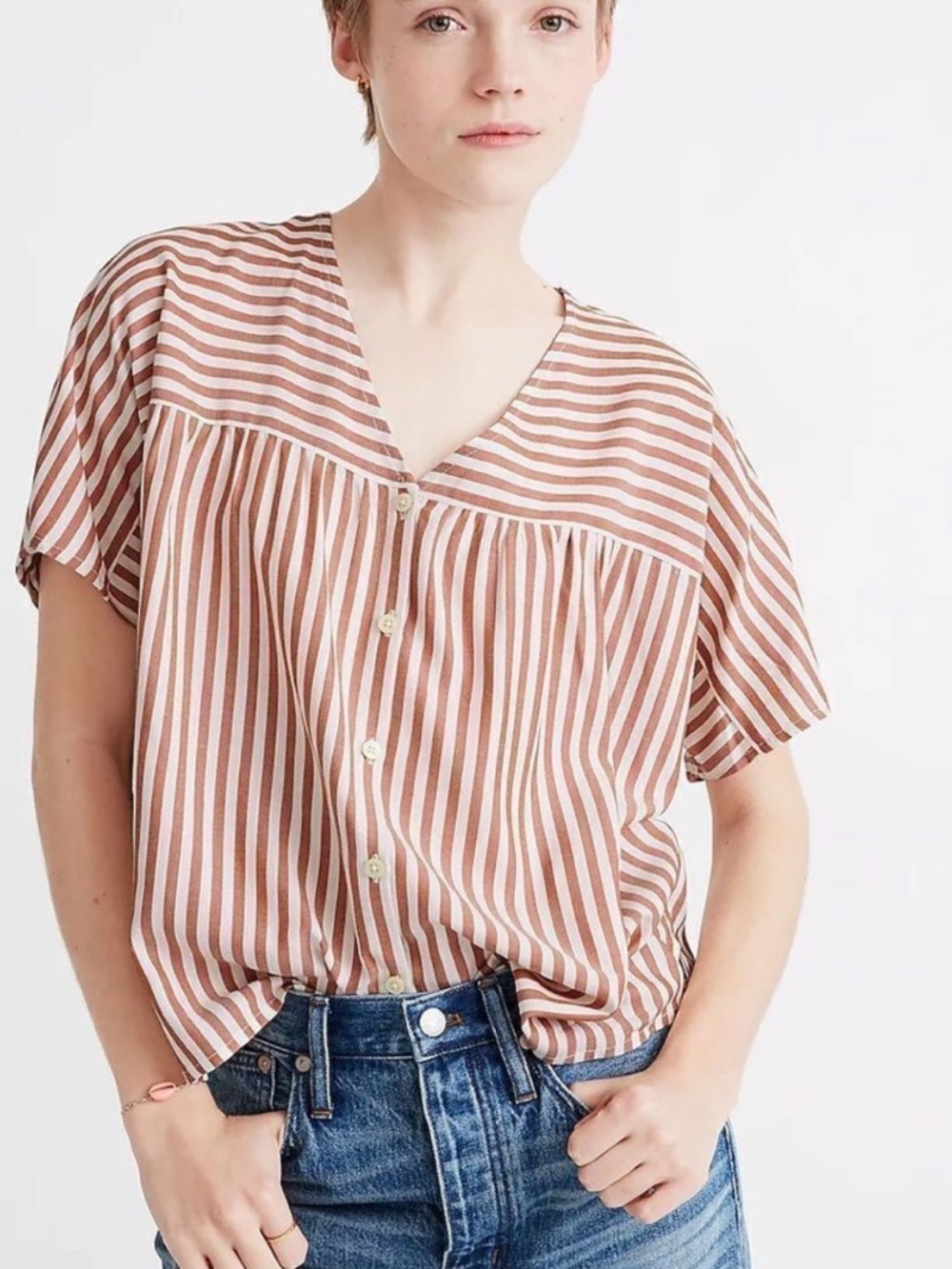 Madewell Rhyme Button Front Top In Stripe Play XS, 22” PTP, 21” L